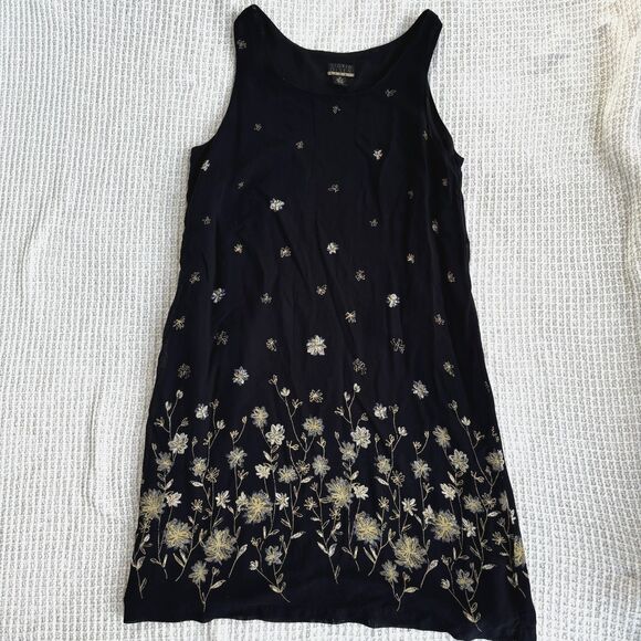 Sigrid Olsen Sport Black Whimsigoth Casual Floral Sleeveless Shift Dress Size 16 - Picture 1 of 6